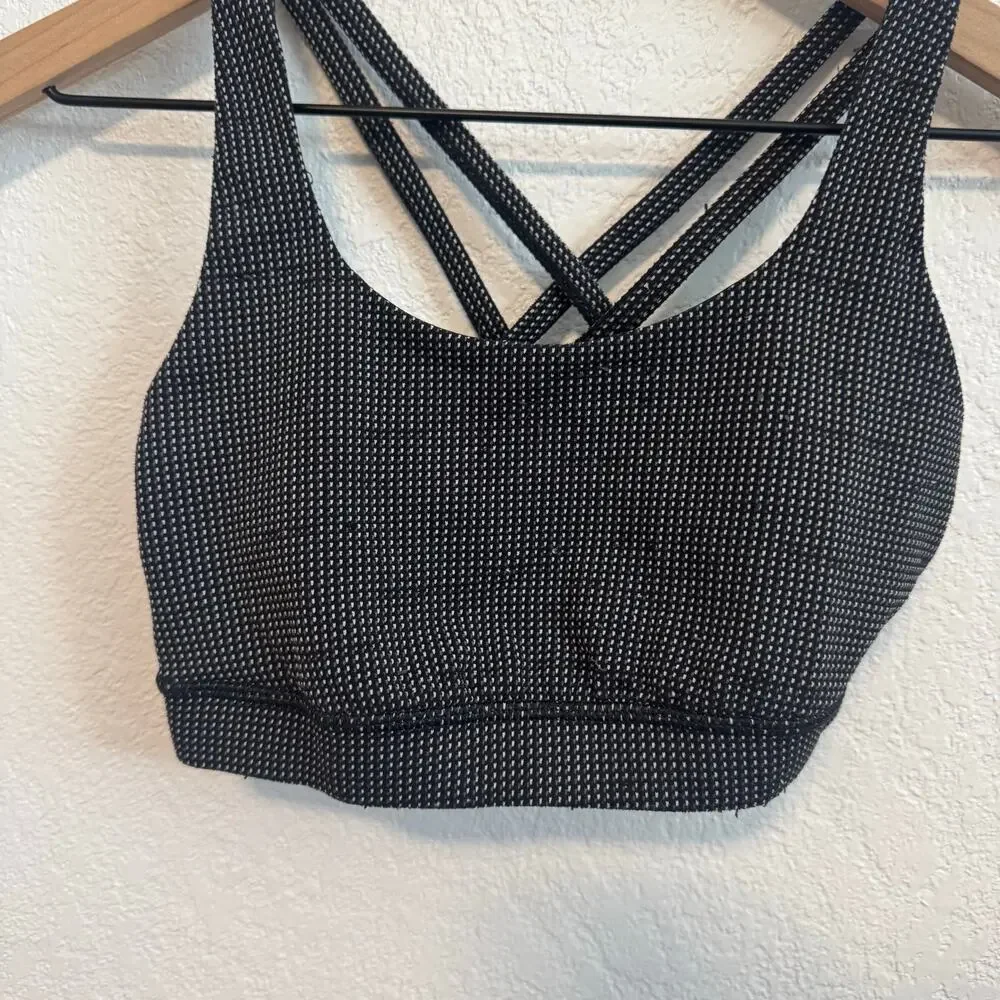 Lululemon Energy Bra Medium Support Strappy Sports Bra Teeny Check White Black 4